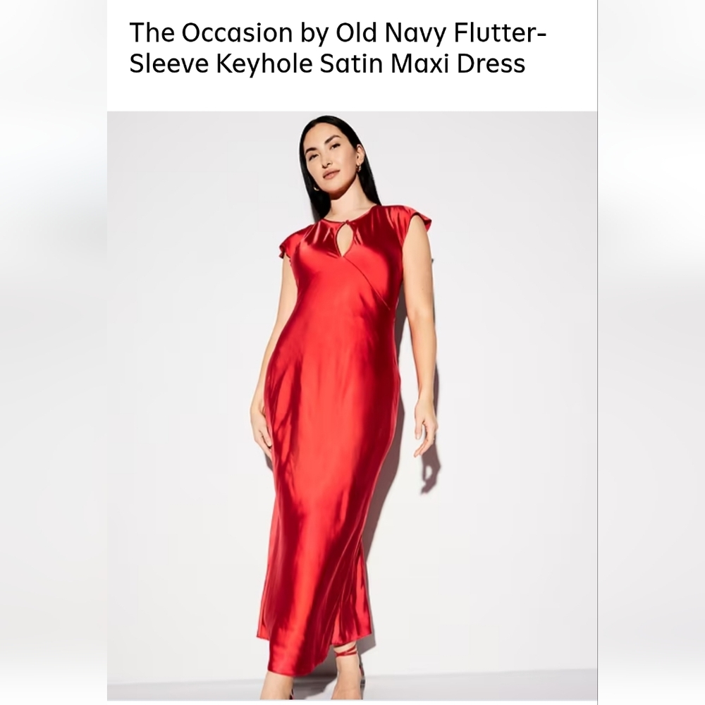 Old Navy Red Satin Flutter-Sleeve Keyhole Maxi Dress